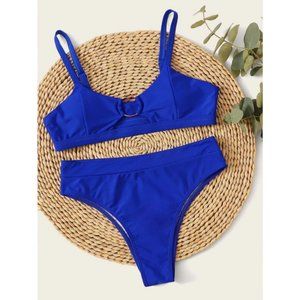 Cutout Ring Linked High Waisted Bikini Swimsuit